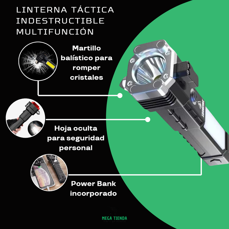 Linterna Táctica con Powerbank™ - Seguridad y 4 Funciónes